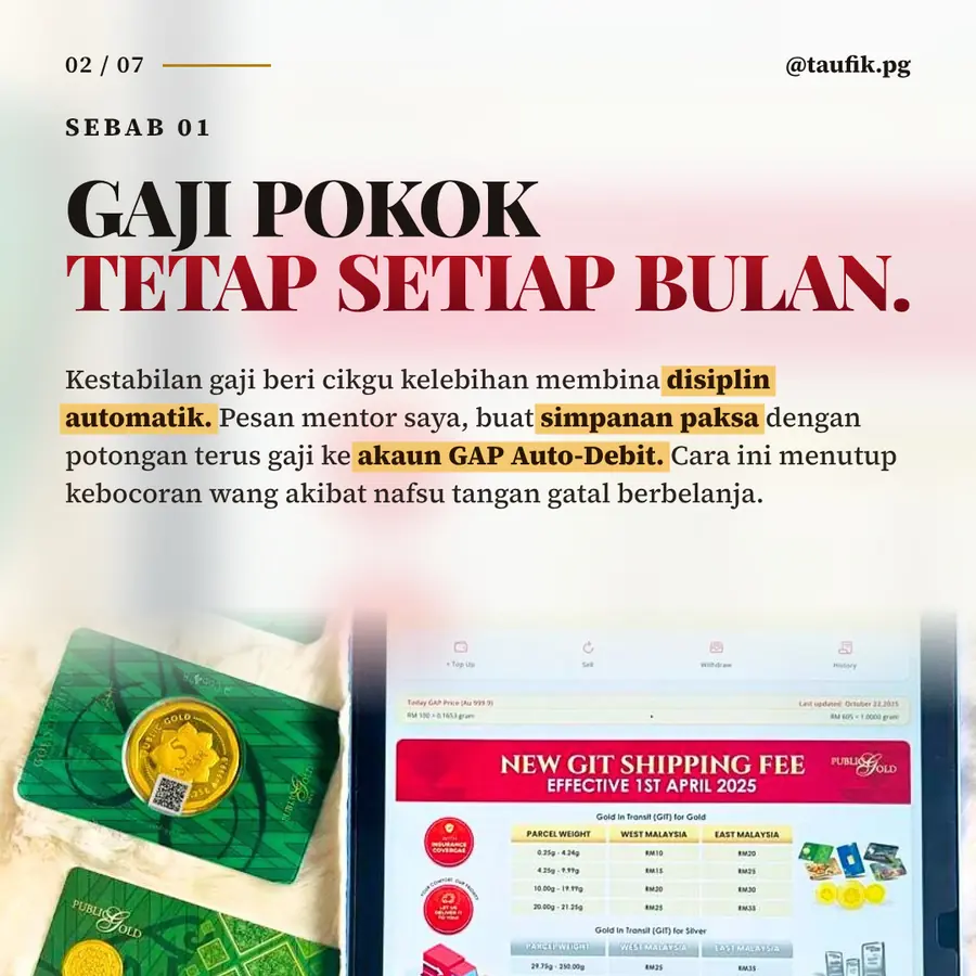Sebab 1: gaji pokok tetap setiap bulan, simpanan paksa melalui GAP Auto-Debit